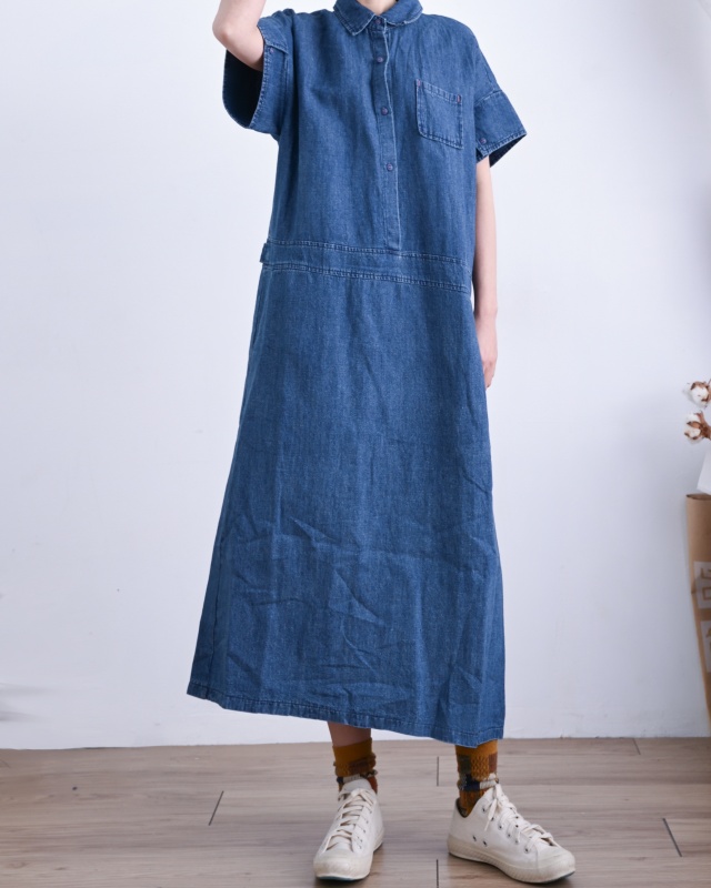 韓 有領牛仔長洋 size