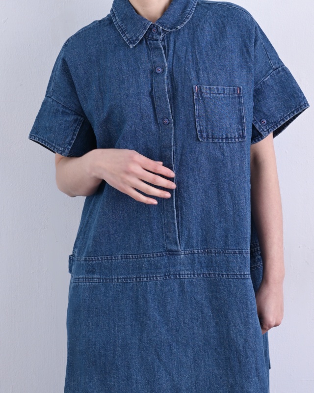 韓 有領牛仔長洋 size
