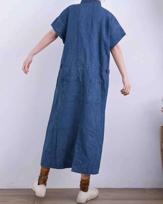 韓 有領牛仔長洋 size