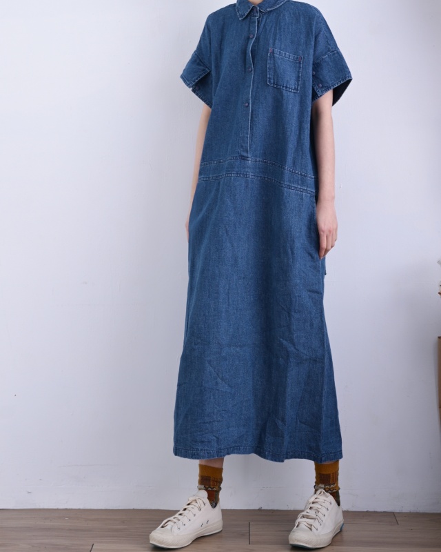 韓 有領牛仔長洋 size