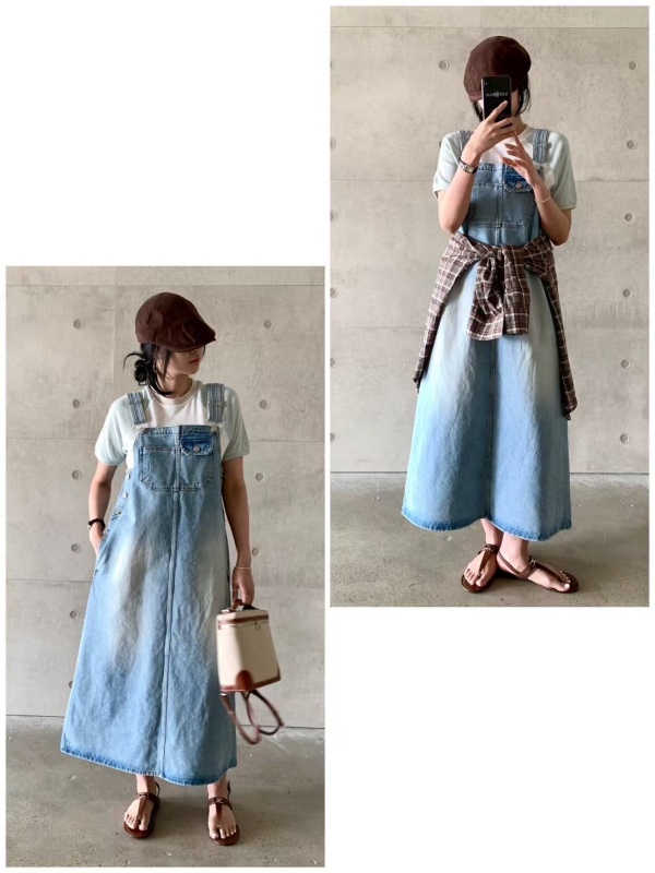 韓 淺刷色牛仔吊帶洋 size