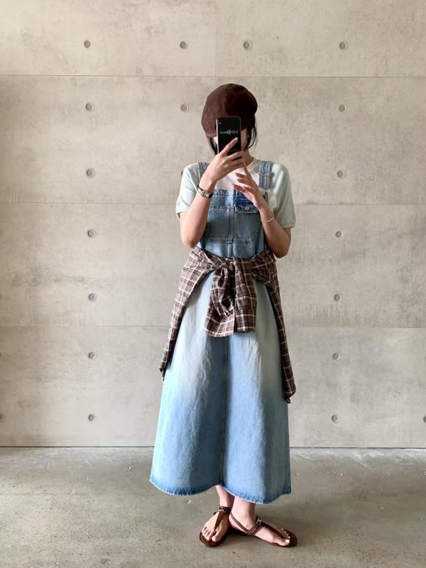 韓 淺刷色牛仔吊帶洋 size