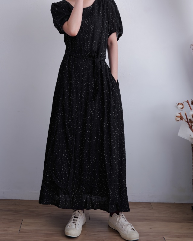韓 迷你細點點綁帶長洋 2色 size