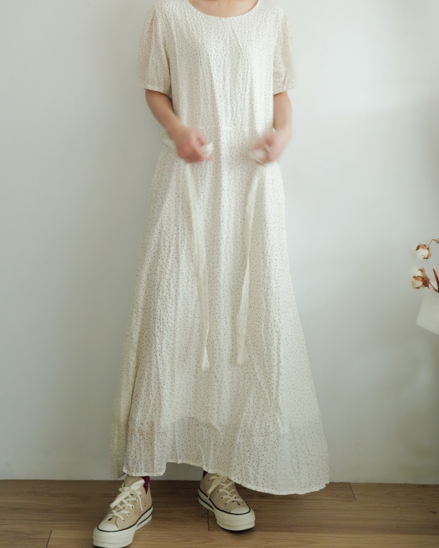 韓 迷你細點點綁帶長洋 2色 size