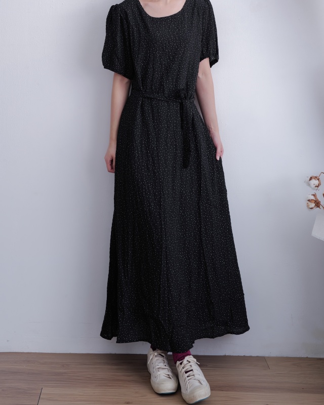 韓 迷你細點點綁帶長洋 2色 size