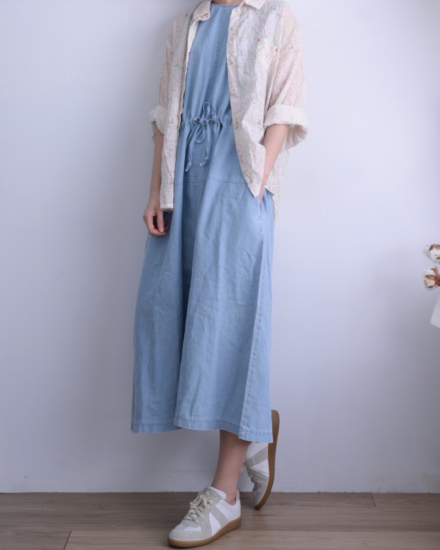 韓 牛仔無袖長洋 size