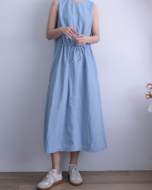韓 牛仔無袖長洋 size
