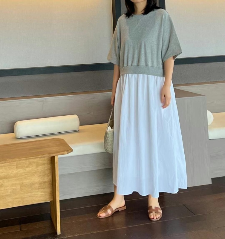 韓 假兩件式配色長洋 2色