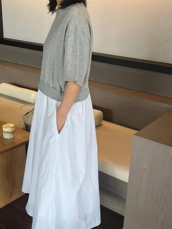 韓 假兩件式配色長洋 2色