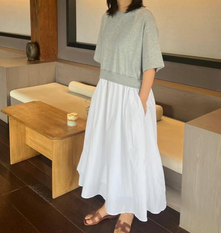 韓 假兩件式配色長洋 2色