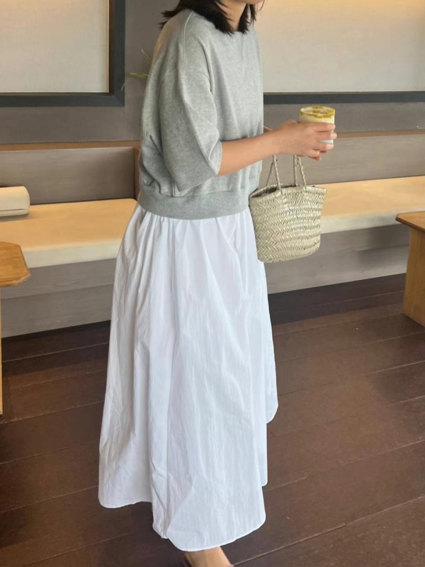 韓 假兩件式配色長洋 2色