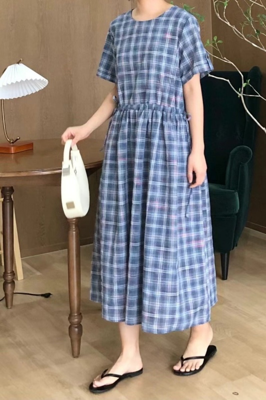 韓 小釦格紋長洋 2色 size