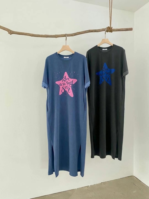 韓 側開岔星星長洋 2色 size