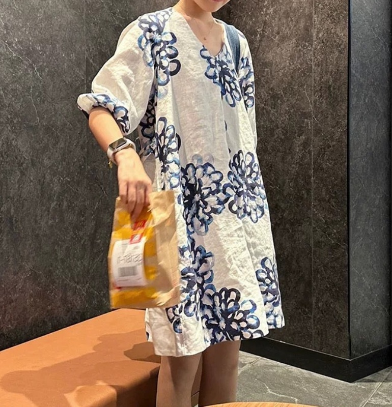 韓 藍花花短洋