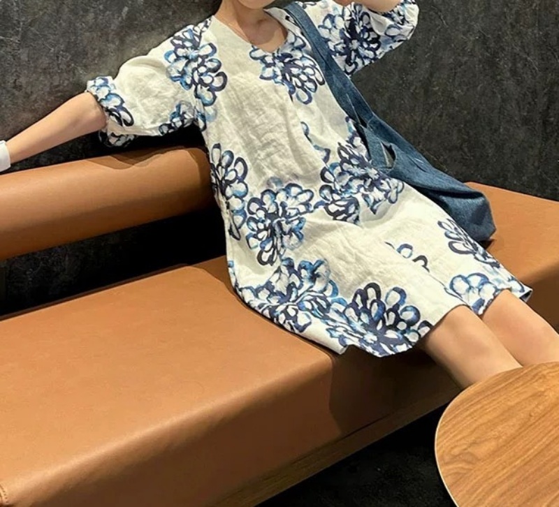 韓 藍花花短洋