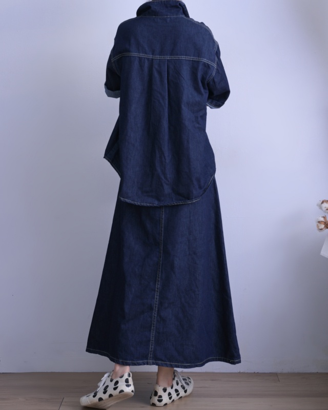 韓 牛仔襯衫+長裙套裝 2色 size