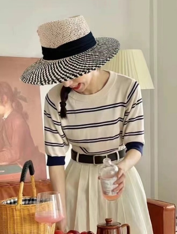 韓 黑線綁帶草帽 size