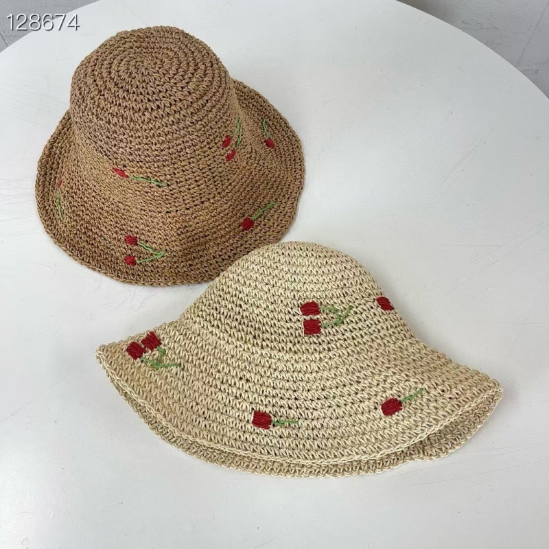 韓 刺繡小櫻桃編織帽 2色 size