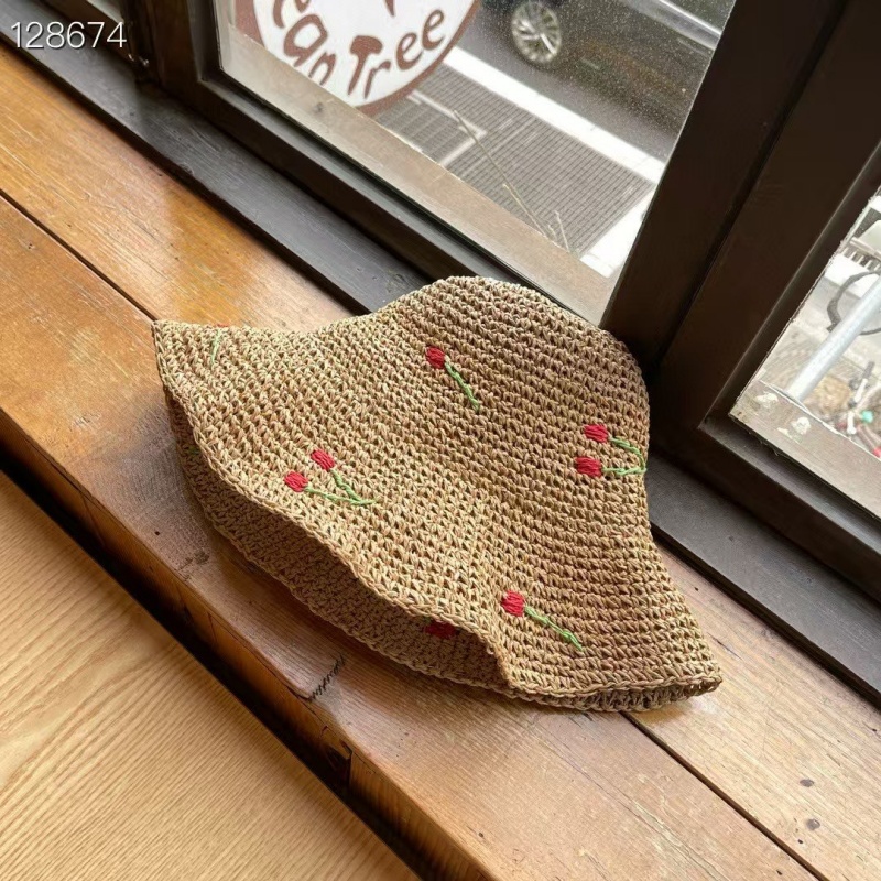 韓 刺繡小櫻桃編織帽 2色 size