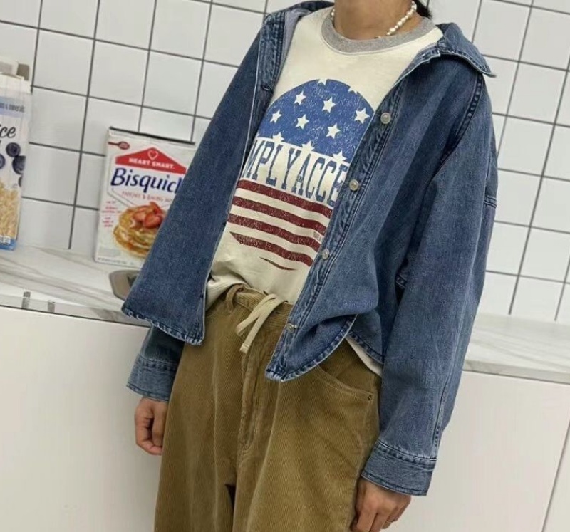 韓 背剪接牛仔外套 size