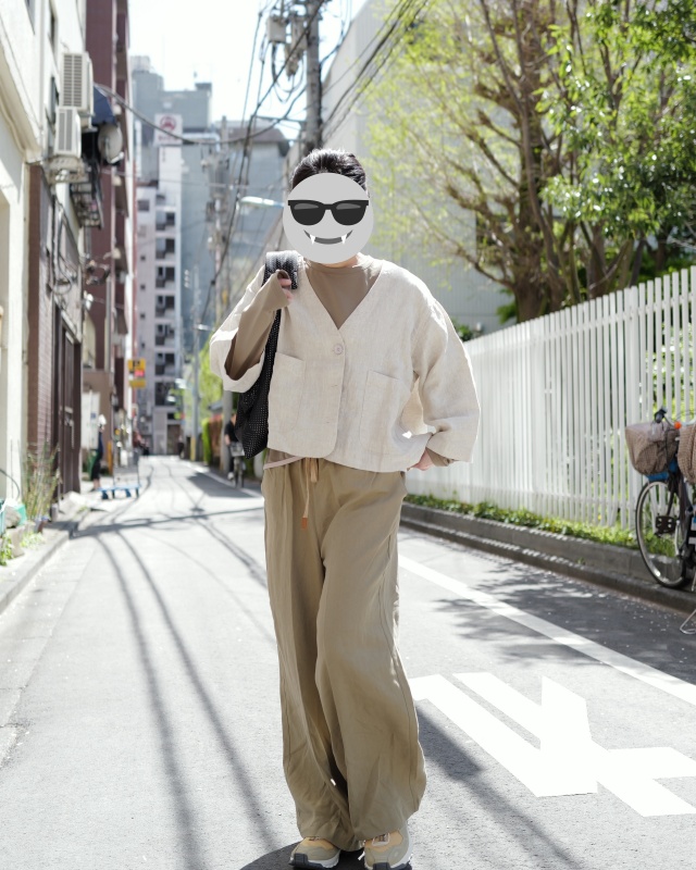 韓 V領短版棉麻外套 size