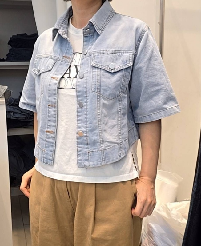 韓 短袖牛仔襯衫外套 size