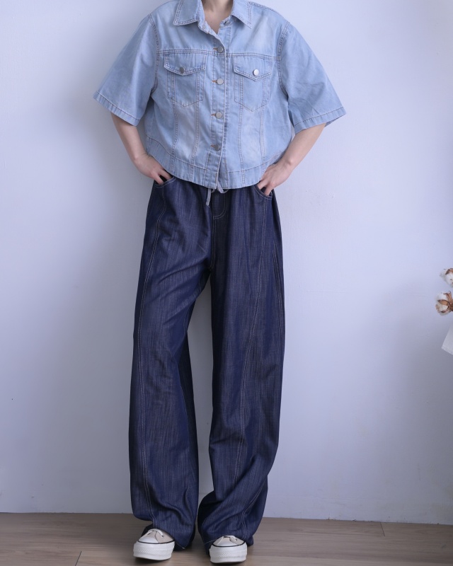 韓 短袖牛仔襯衫外套 size