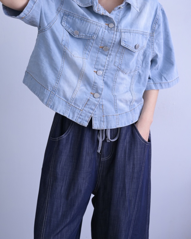 韓 短袖牛仔襯衫外套 size