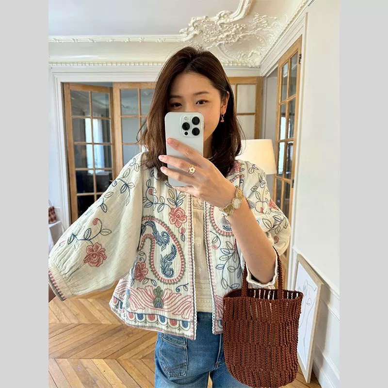 韓 圖騰印花短版外套 3色