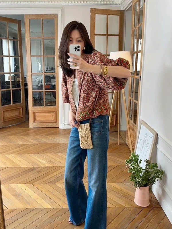 韓 圖騰印花短版外套 3色