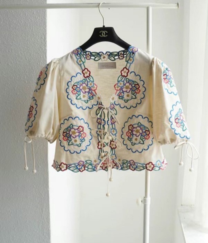 韓 綁帶刺繡花罩衫 size