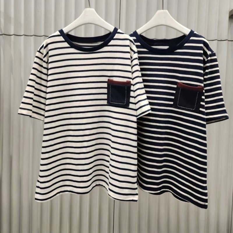 韓 配色口袋條文上衣 2色 size