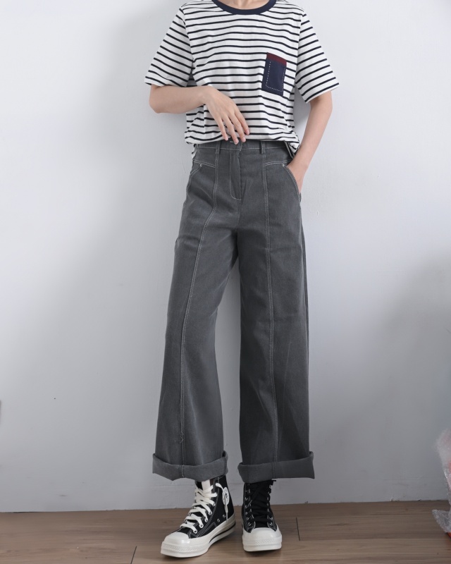 韓 配色口袋條文上衣 2色 size