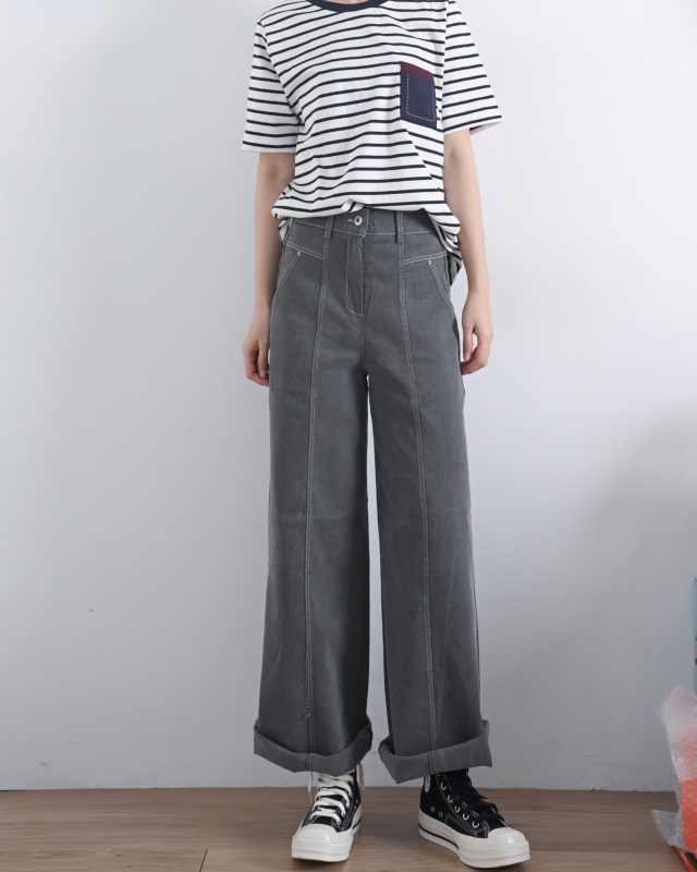 韓 配色口袋條文上衣 2色 size