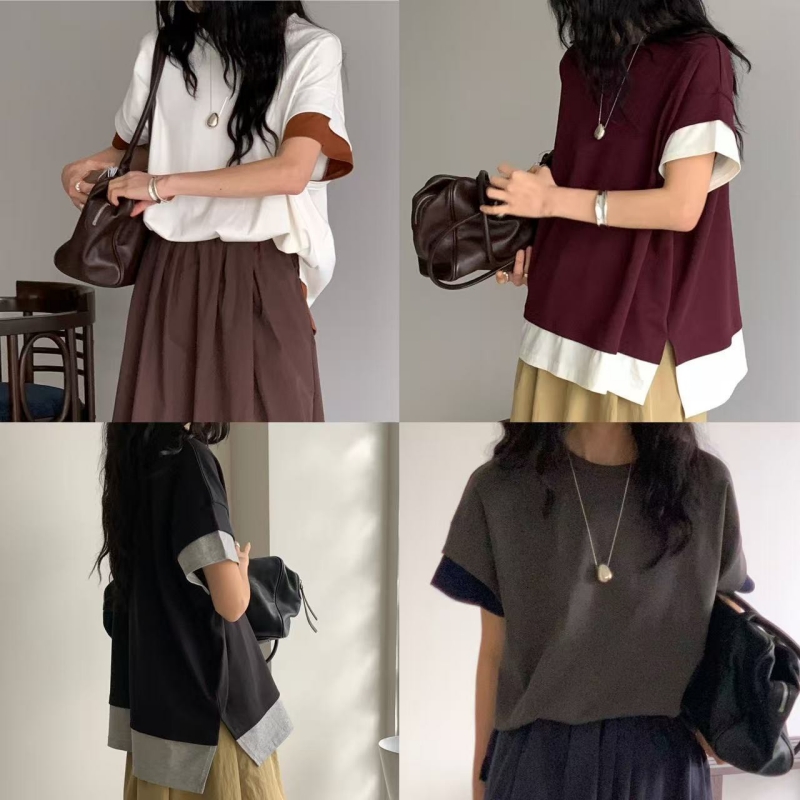韓 袖配色寬鬆上衣 4色 size