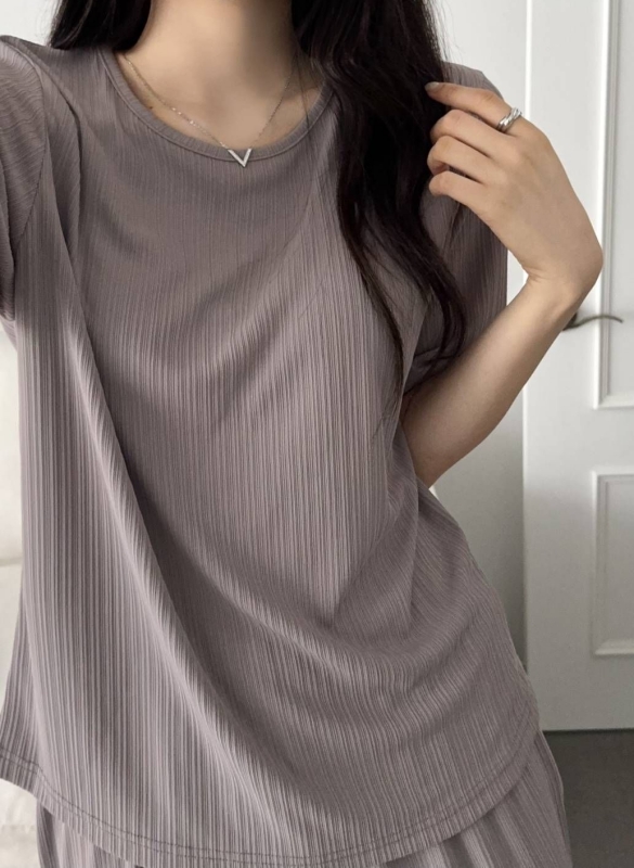 韓 細壓摺短袖上衣 2色 size