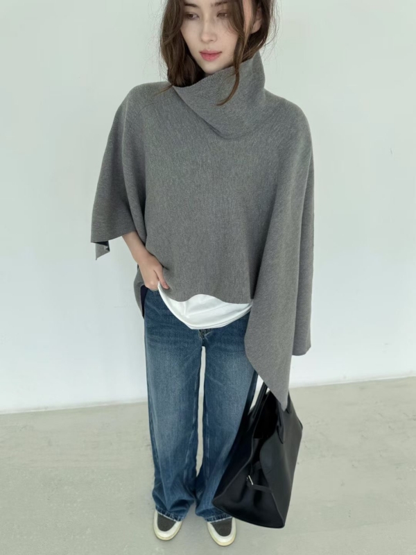 韓 高領斗篷式上衣 3色