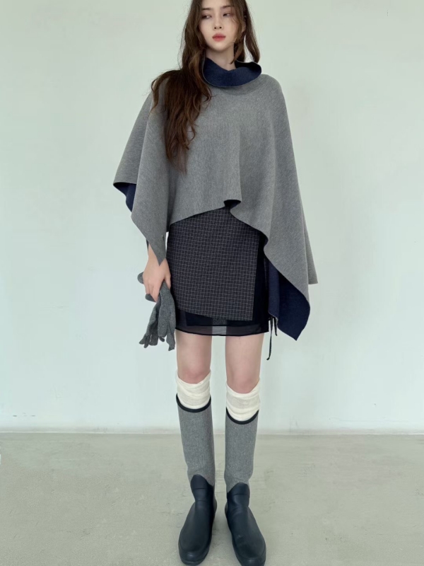 韓 高領斗篷式上衣 3色