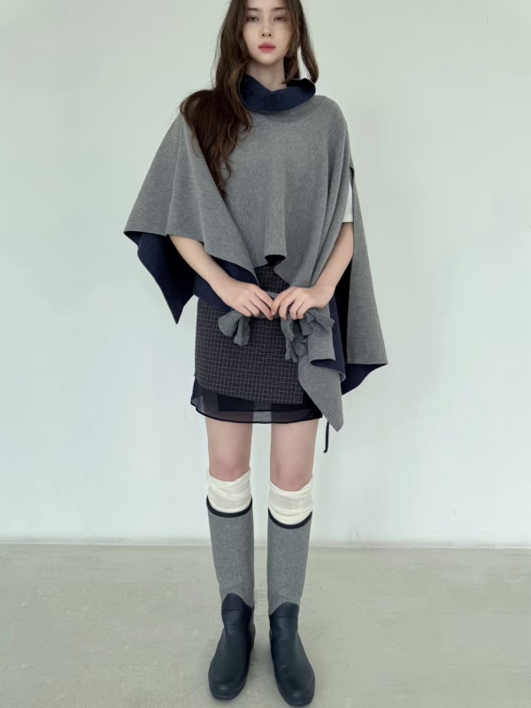 韓 高領斗篷式上衣 3色