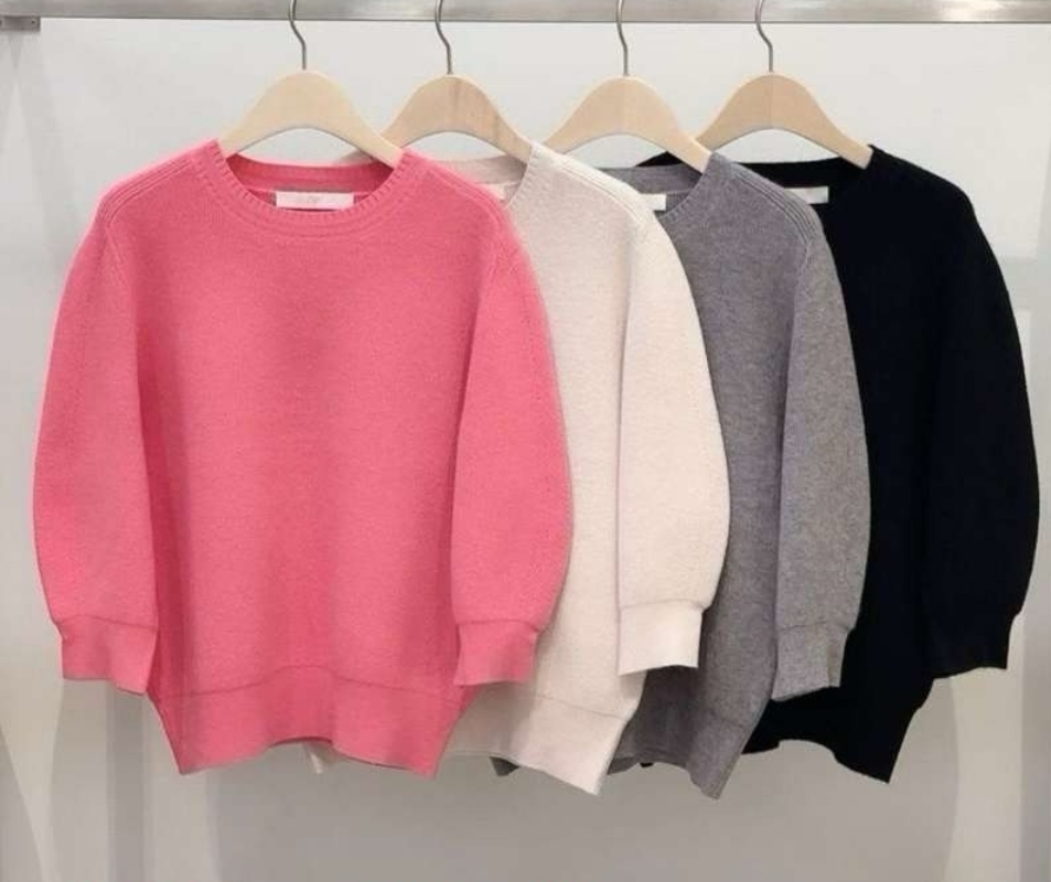 韓 圓領弧形針織上衣 4色 size