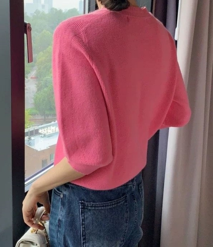 韓 圓領弧形針織上衣 4色 size
