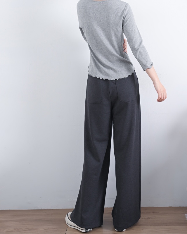 韓 細坑條捲捲邊八分袖上衣 8色 size