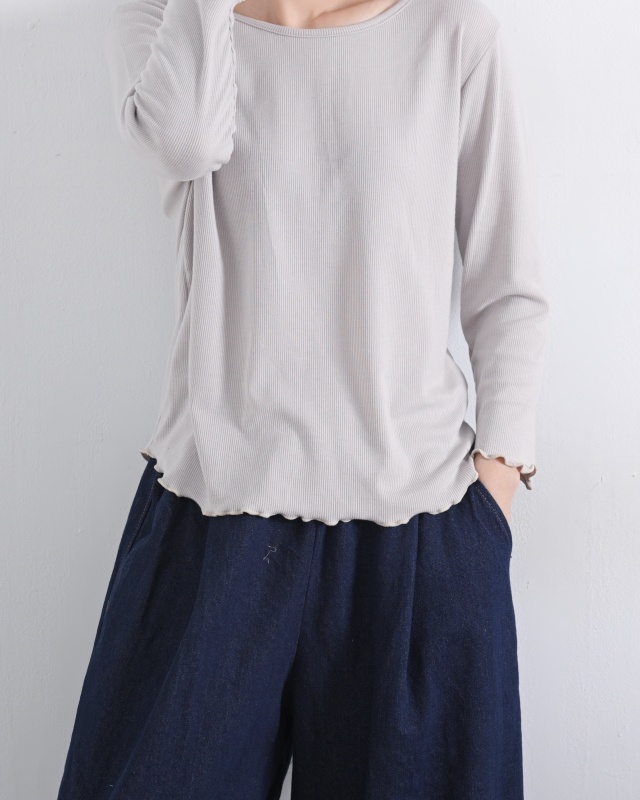 韓 細坑條捲捲邊八分袖上衣 8色 size