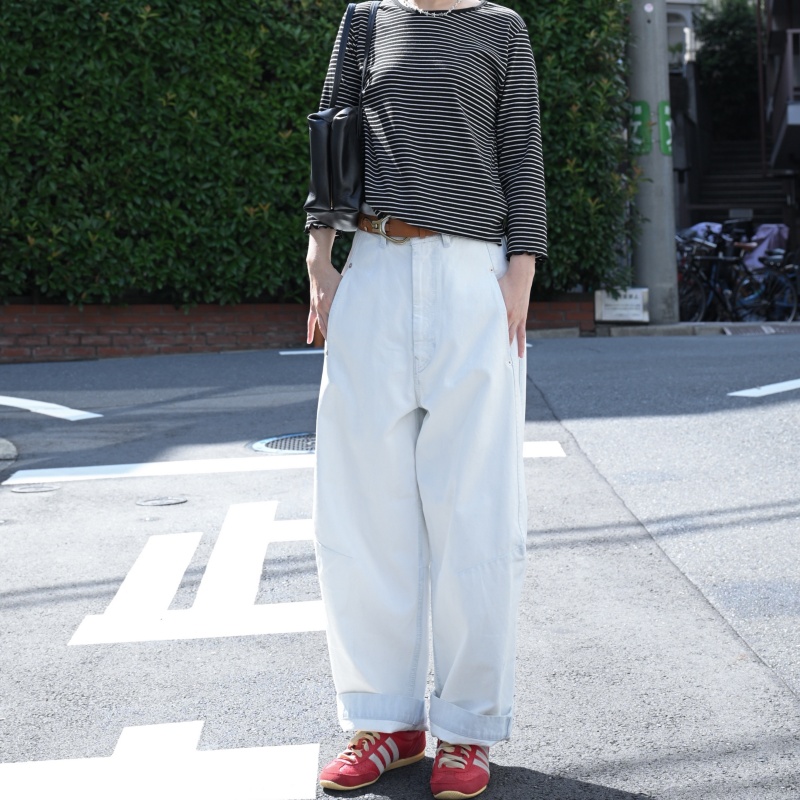 韓 細坑條捲捲邊八分袖上衣 8色 size