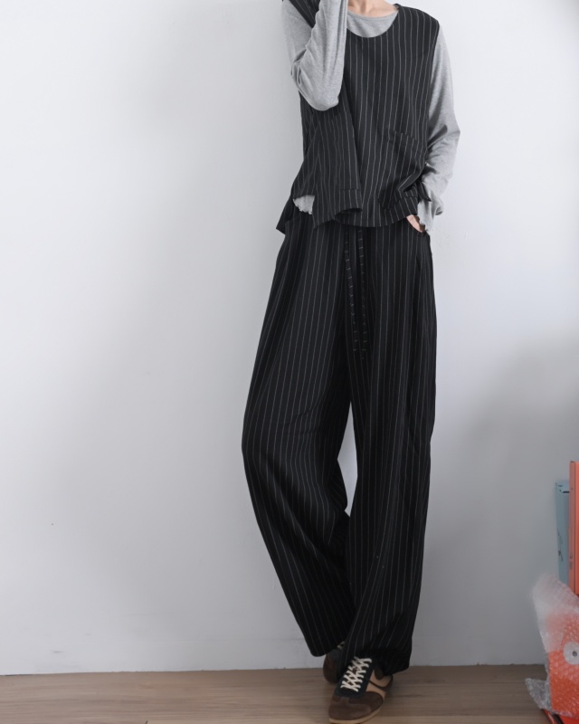 韓 細坑條捲捲邊長袖上衣 8色 size