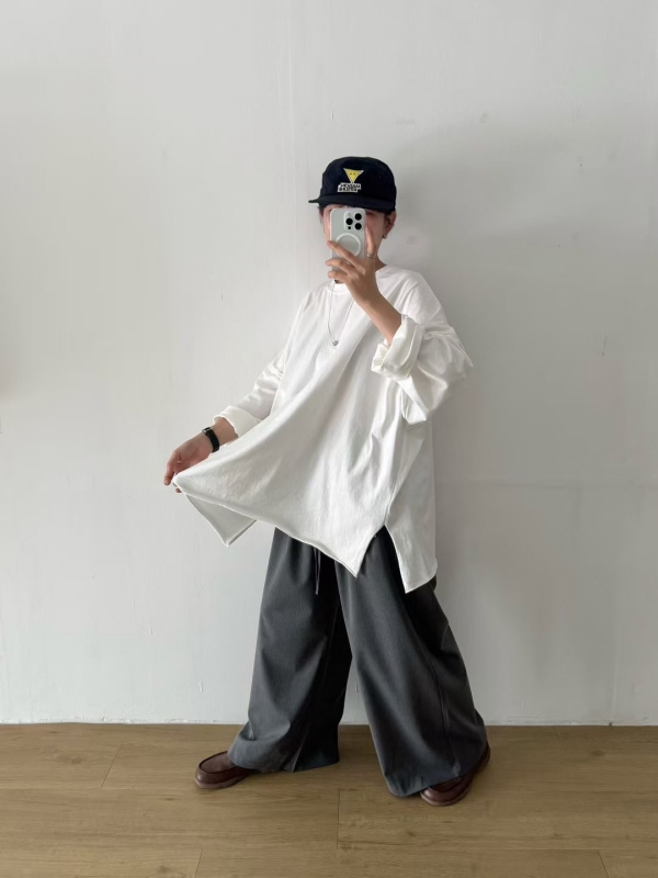 韓 中長版素落肩色上衣 6色