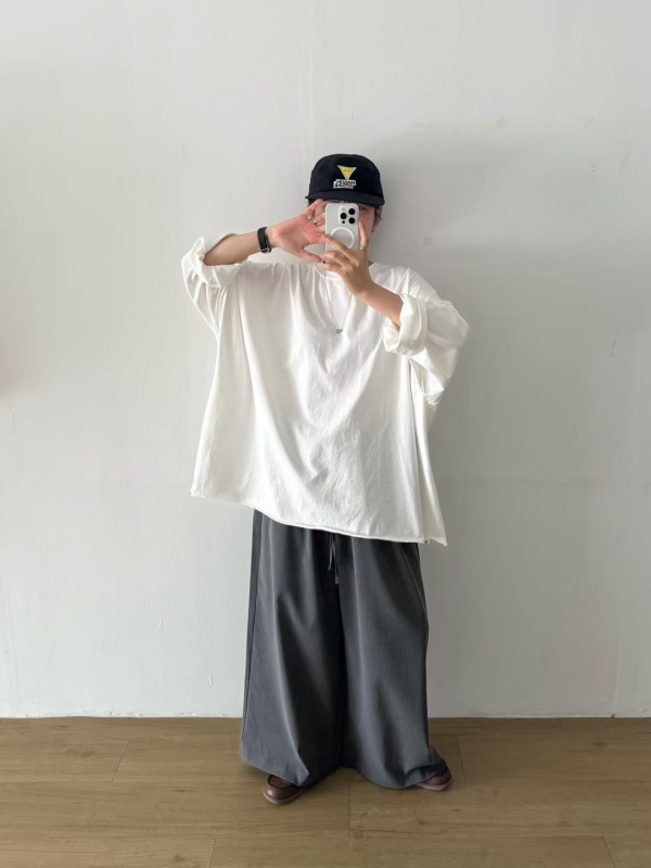 韓 中長版素落肩色上衣 6色