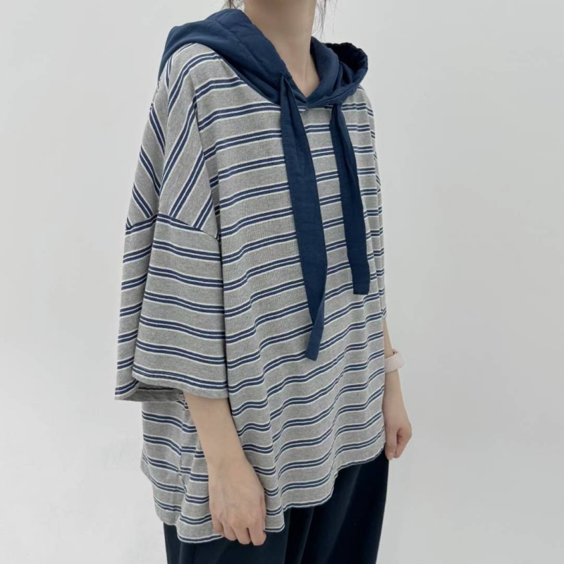 韓 配色連帽條文上衣 3色