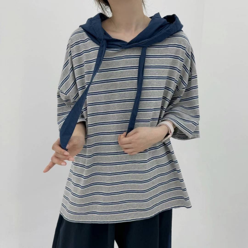 韓 配色連帽條文上衣 3色