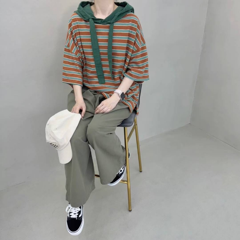 韓 配色連帽條文上衣 3色
